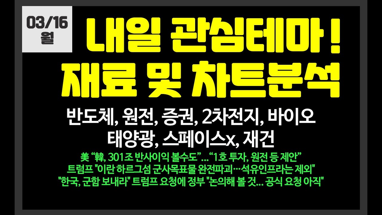 내일 관심테마! 반도체,원전,바이오,2차전지,스페이스X원유,로봇,태양광/ 삼성전자,SK하이닉스,한미반도체에코프로,대우건설,SK이터닉스,우리기술,두산에너빌리티,대한광통신,LS머트리얼