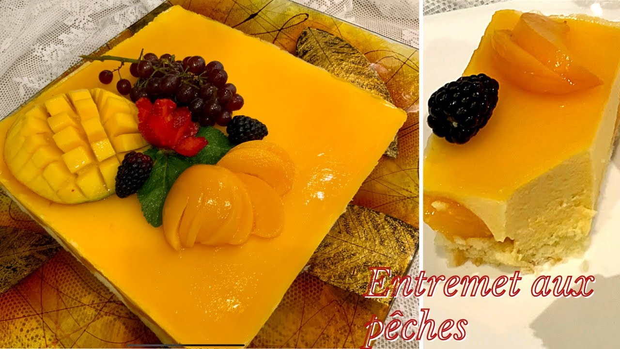أحلى كيك بموس الخوخ وسهل التحضير//Délicieux entremet aux pêches