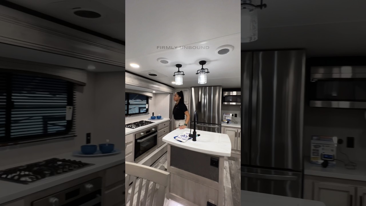 You&rsquo;ve got to see the front kitchen in this RV! Forest River Sandpiper 38FKOK #rv #fifthwheel