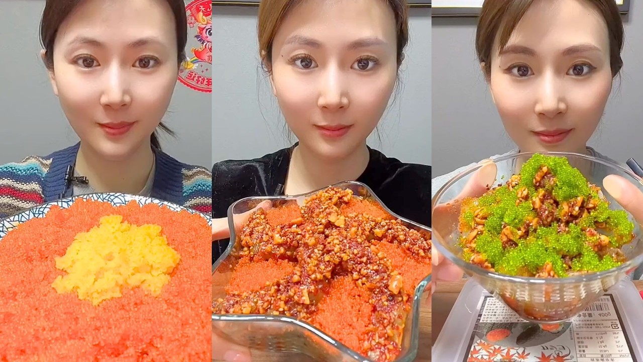 Chinese Colorful Fish Roe & Spicy Seafood ASMR | Crunchy Eating Sounds #136