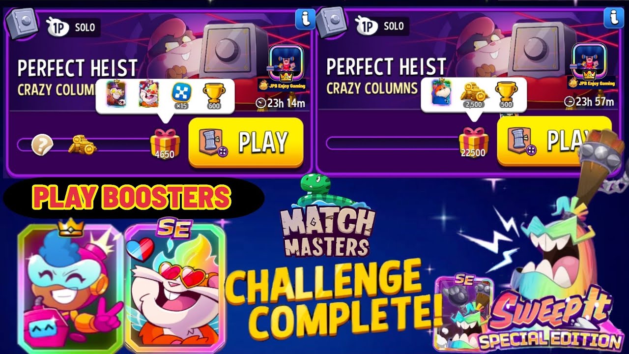 Crazy Columns+Super Sized Solo Challenge Perfect Heist /4650 And 22500 Score /Match Masters