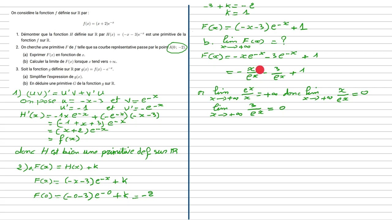 Fonction exp et primitives (Maths spé)