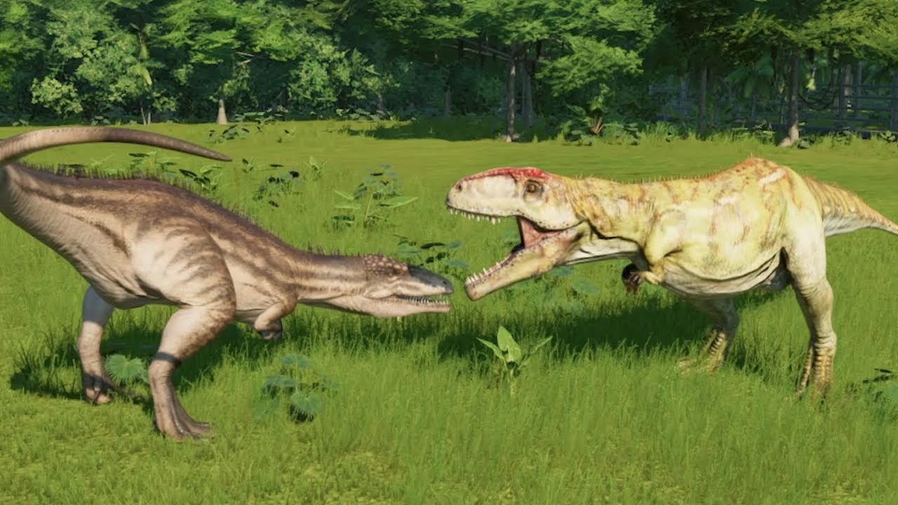 Carcharodontosaurus VS Giganotosaurus (Close Fight) - Jurassic World Evolution