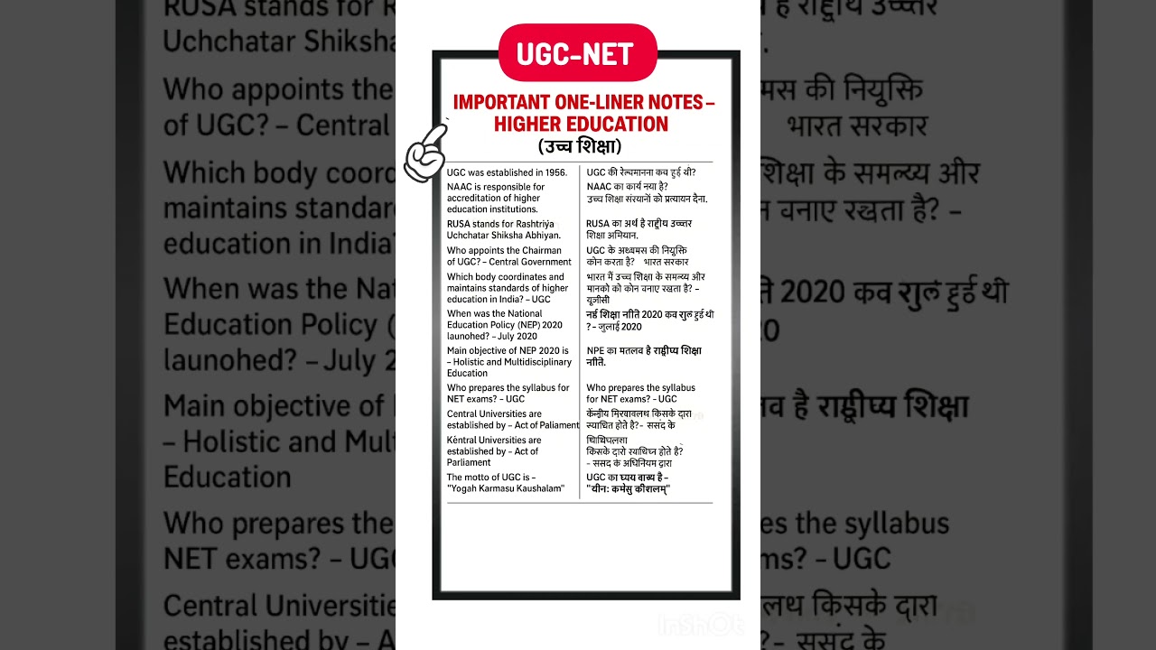 UGC NET 2025-26 Higher Education One Liner Questions/ MCQ । UGC Net Paper-1 Important Topic #ugcnet