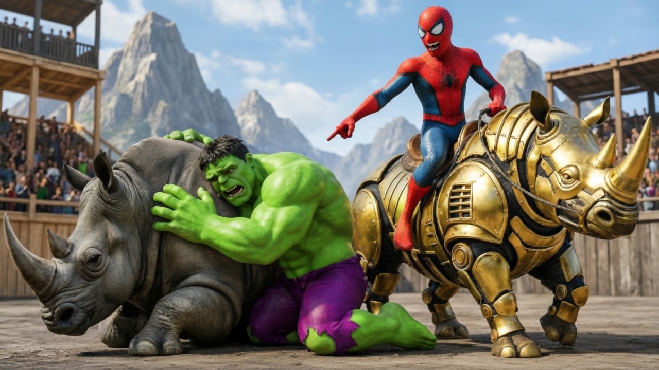 Spider-Man Beat Hulk in the Final Rhino Race 🏁🔥