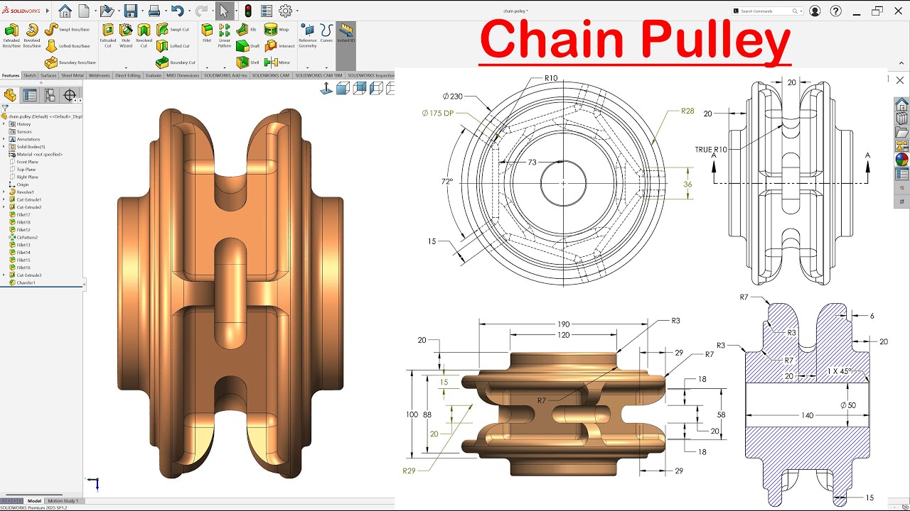 Проектирование цепного шкива в Solidworks | Пошаговое руководство | Solidworks 2025