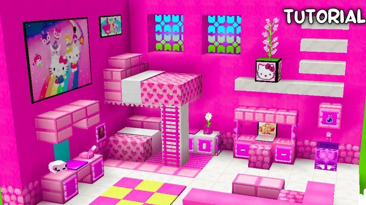 kawaii world_ membuat rumah boneka lucu dengan tempat tidur hello kitty dan meja rias💕 doll house