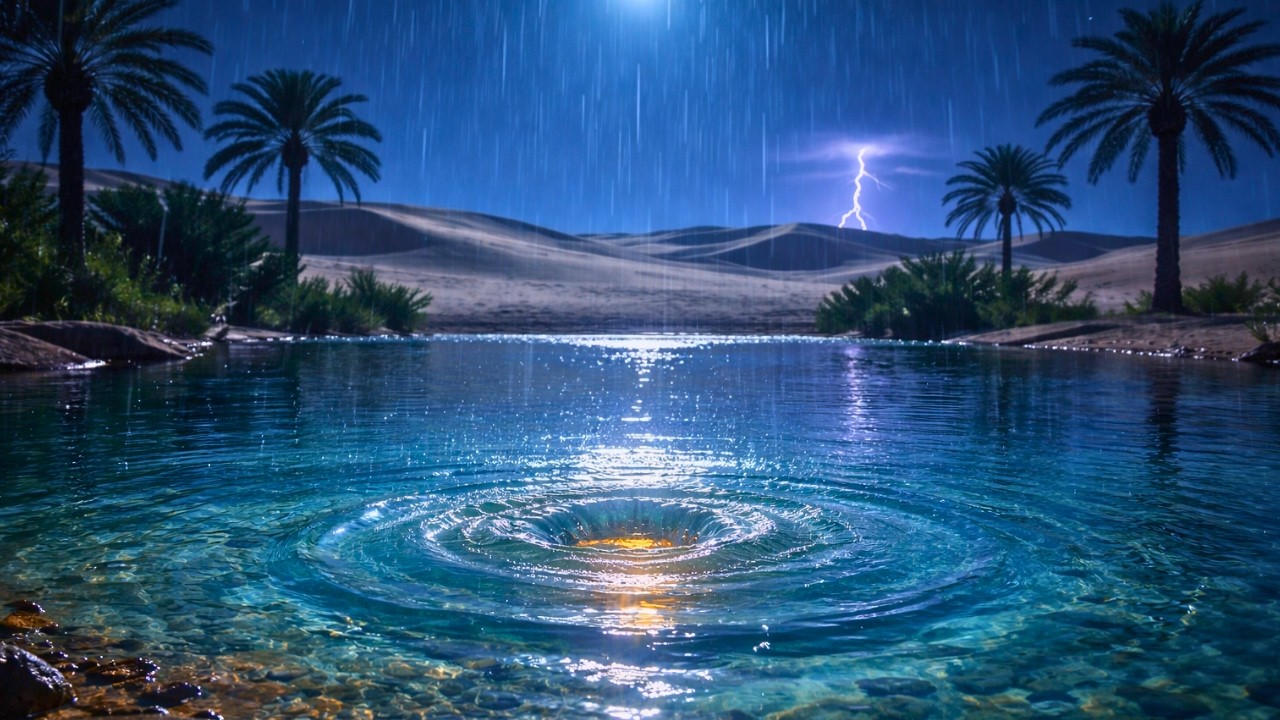 Deep Night Rain in the Desert Oasis 🌧️ Live Relaxation