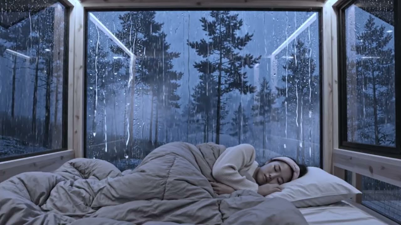 Fall Asleep Instantly 🌧️ Heavy Rain on Glass Cabin While She Sleeps Peacefully