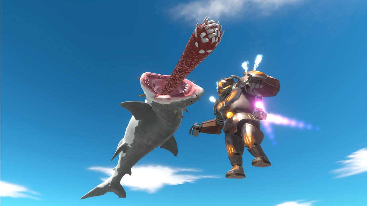 Mutant megalodon vs Jetpack boss faction animal revolt battle simulator