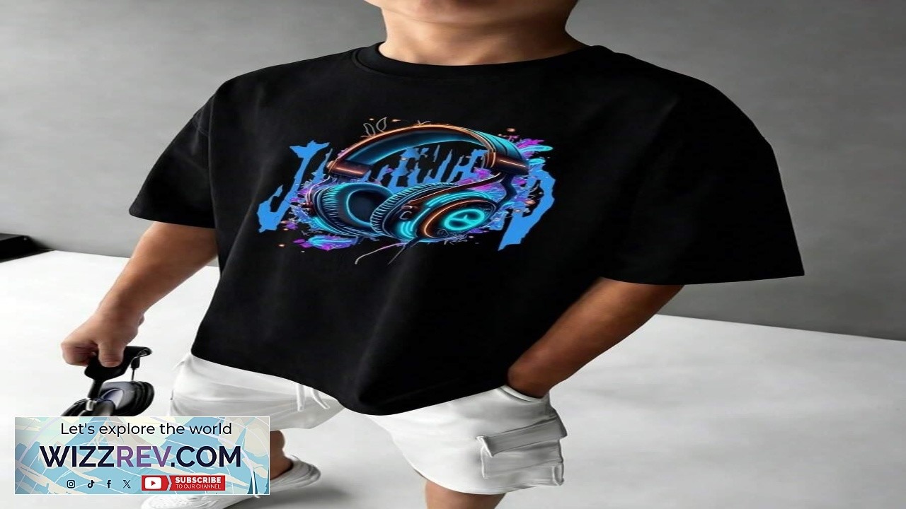 1pc Boys' Casual Headphone Print Round Neck Short Sleeve T Shirt Summer Student