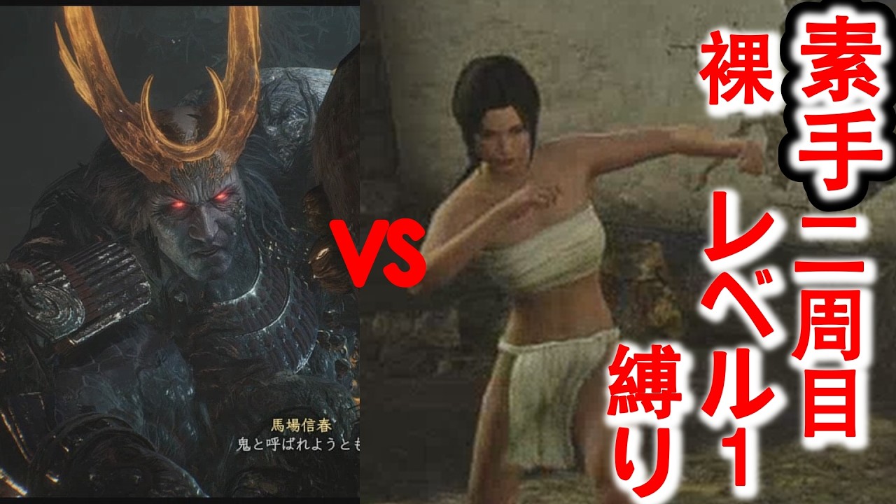 [仁王３]二周目、素手(拳法の錬磨、無鎧決死の法　なし)、裸、レベル１　縛り。馬場信春。ノーダメージ。(実況、スティックのドリフト　縛り)