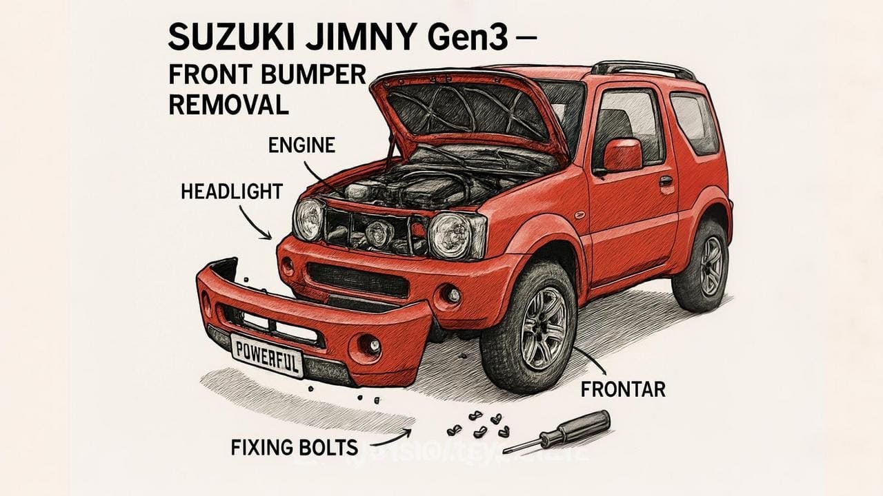 Как снять передний бампер на SUZUKI JIMNY Mk3 Gen3