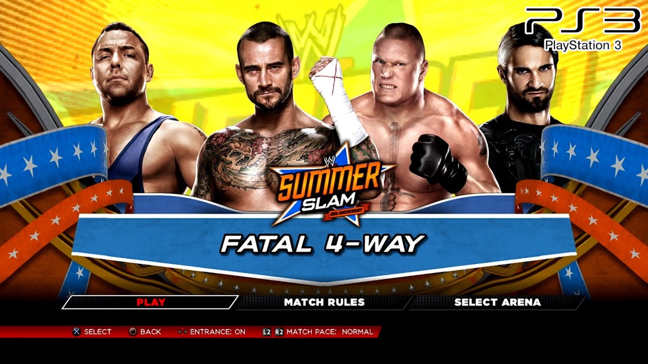 WWE 2K14 PS3 - CMPunk,BrockLesnar,SantinoMarella,SethRollins - Fatal 4-Way Iron Man (10 Min) Rematch
