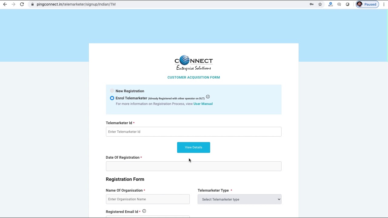 Процесс регистрации телемаркетолога на платформе DLT | Автор: MSG91