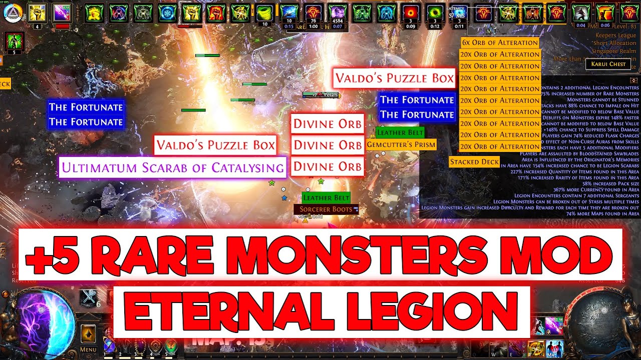 GIGA JUICED RARE MONSTER MOD STACKING LEGION OF ETERNAL CONFLICT FARMING - POE 3.27 KEEPERS