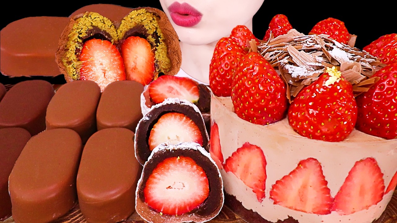 ASMR MUKBANG｜CHOCOLATE PARTY *ICE CREAM, FRUIT MOCHI, WHIPPED CREAM CAKE 초콜릿 파티 EATING SOUNDS 먹방