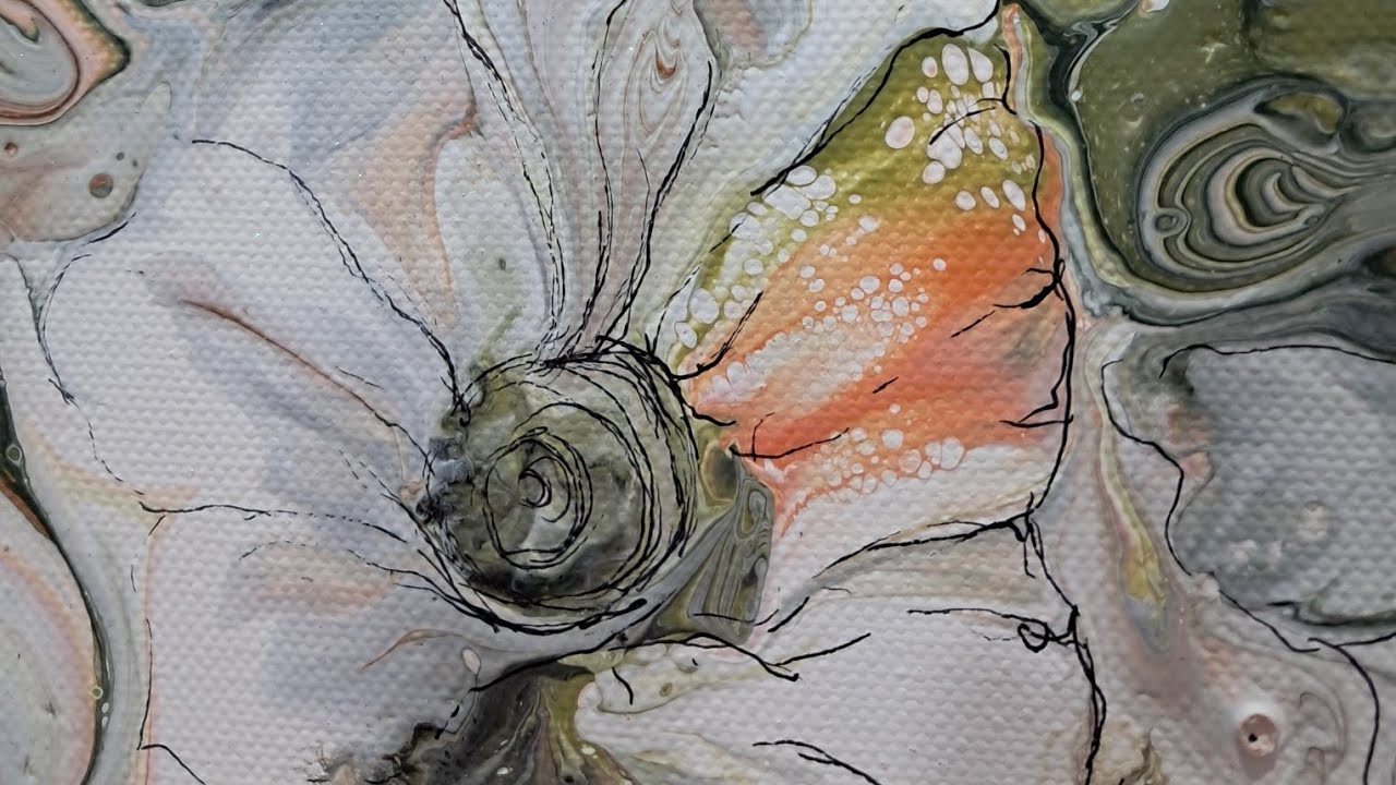 Smashing out this beautiful acrylic poured background in shades of green and orange