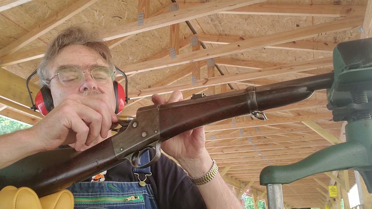 A couple shots at the 100 yard gong with the .56-50 Remington split breech carbine