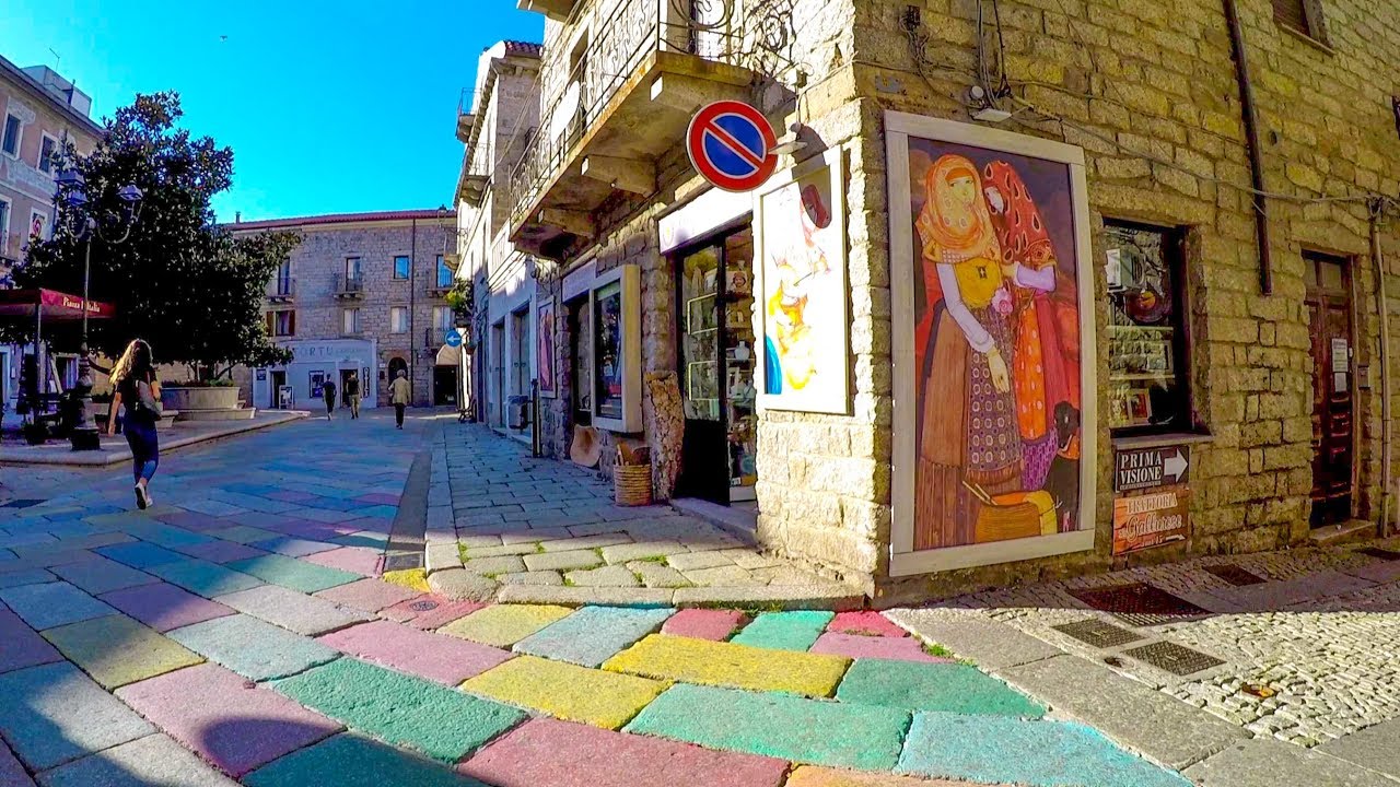 Wonders of Italy. Tempio Pausania, Sardinia. Bright and Colourful Town. Walk Around