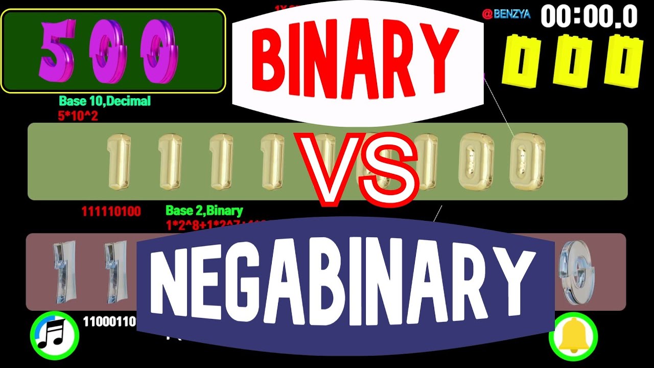 500₍₁₀₎  ~  -500₍₁₀₎  Base(-2),negabinary vs binary countdown  timer alarm🔔