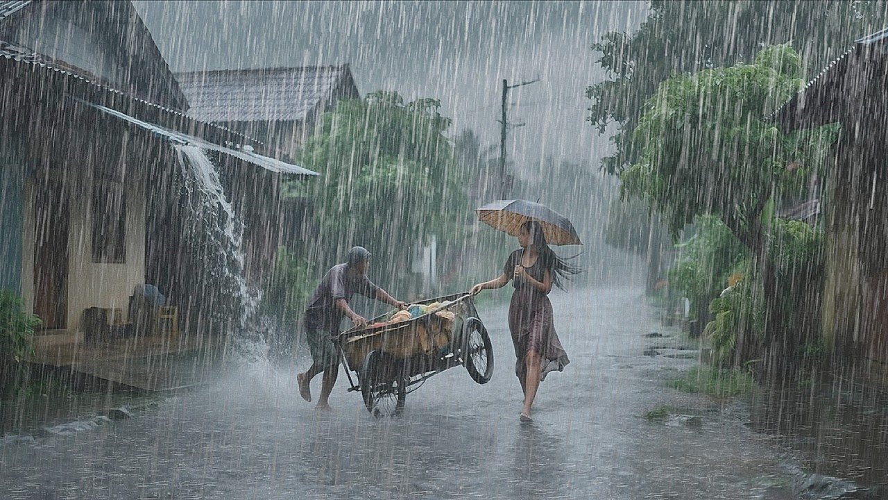 Heavy Rain and Thunderstorms Cause Flooding in Asian Residential Areas | Walking in the Rain