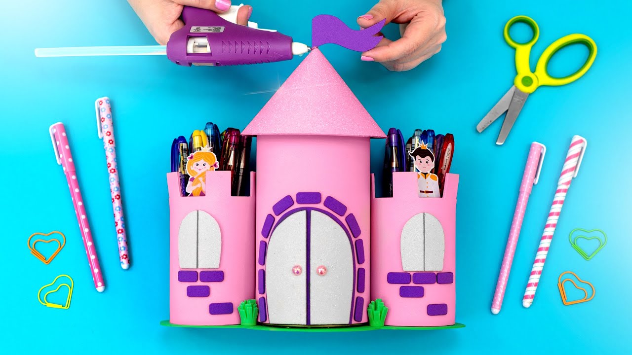 DIYs de PRINCESA 🏰 Castelo Organizador, Estojo e Caderno líquido Super Fofo para o Volta às Aulas 💖