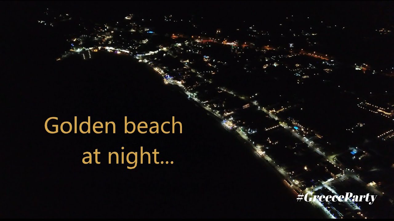 Golden beach Thassos 4k night drone video