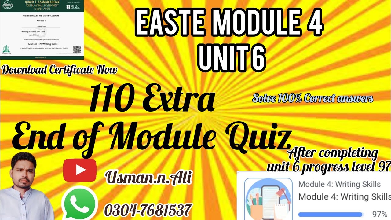 End of Module Quiz|Module 4|EaSTE traing|Qaed app|@Usman.n.