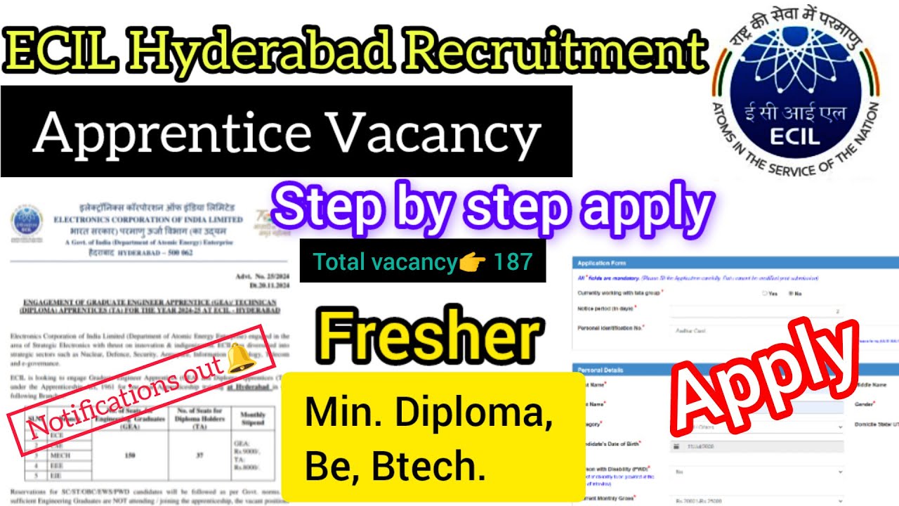 ECIL Hyderabad Apprentice Recruitment 2024 Apply Online ECIL apprentice diploma job apply