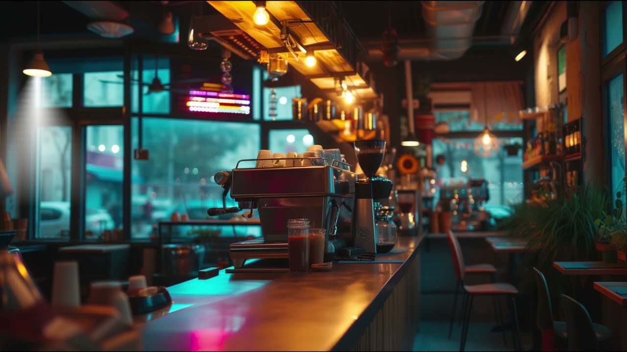 Cozy Late Night Cafe Ambience 4K | Warm Lights & Calm Background Sounds