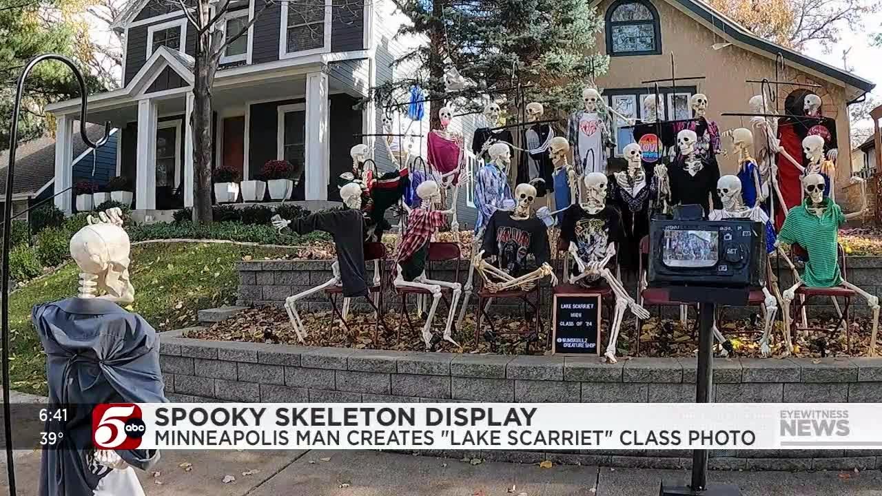 Halloween skeleton display brings whimsy to south Minneapolis yard