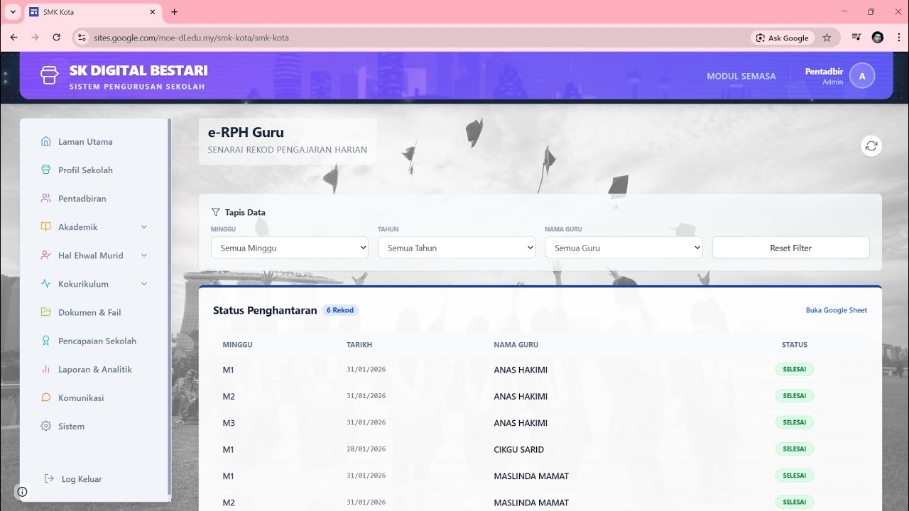 Step 2 : Connect Data eRPH Guru Ke Portal Sekolah