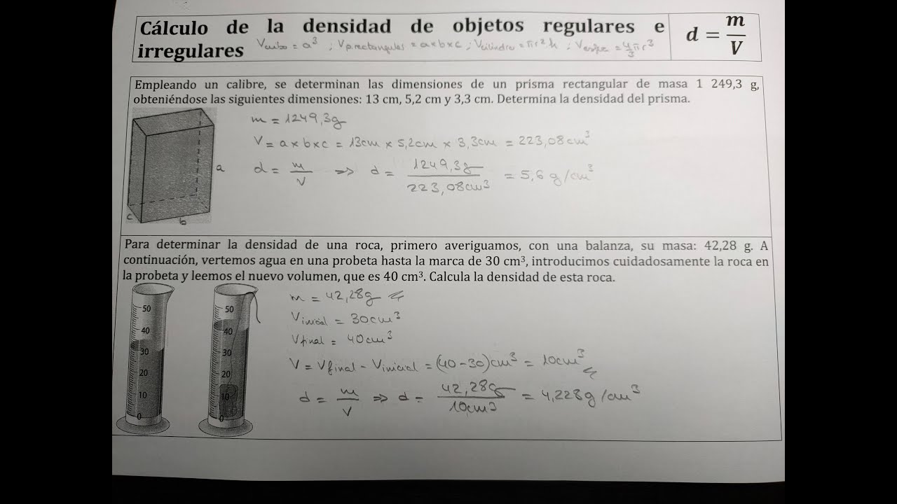 Cálculo de Densidades de objetos regulares e irregulares.