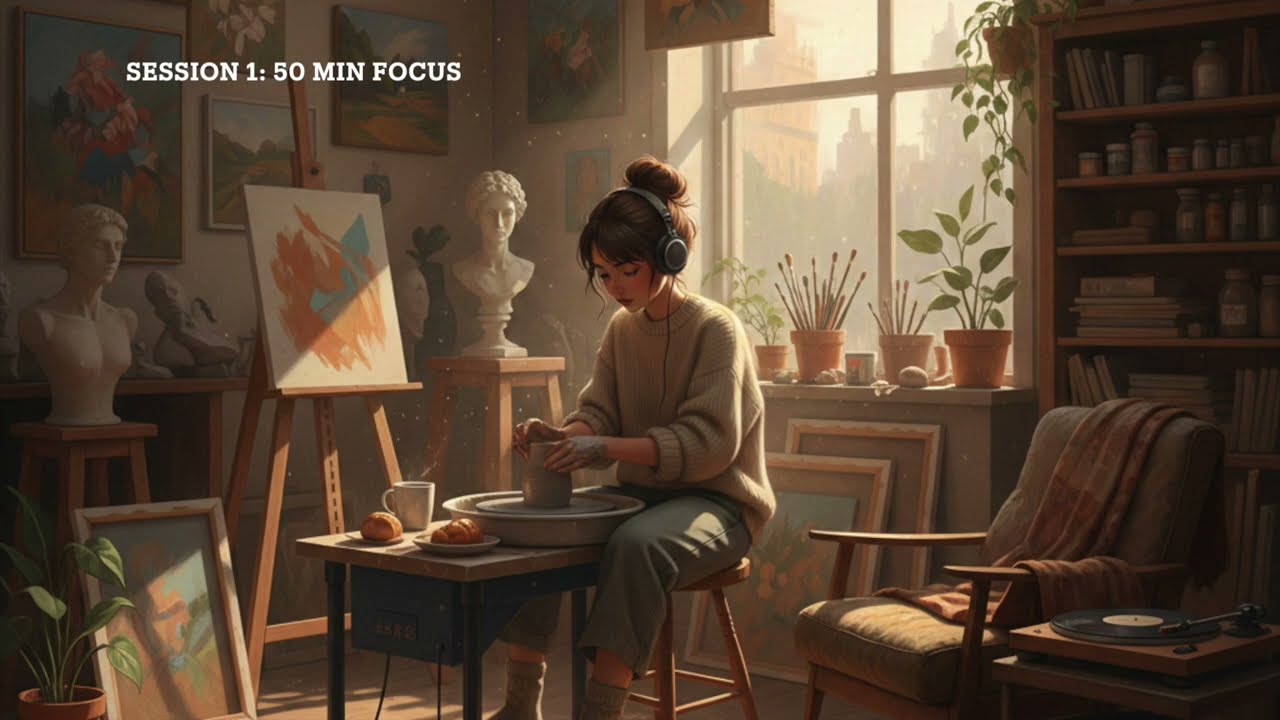 2-HOUR STUDY WITH ME in a Art Studio | Pomodoro 50/10, Lofi Music, Deep Work, Cozy Atelier Ambience