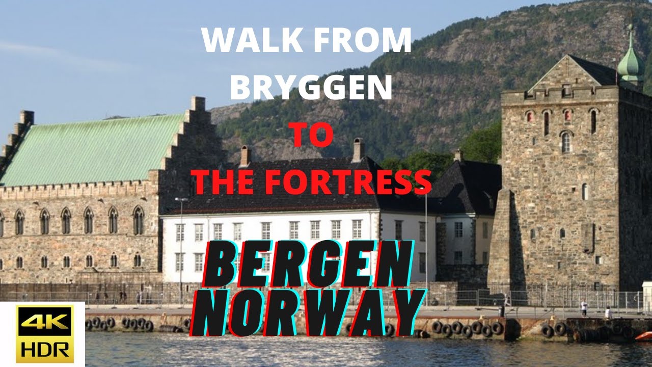 4K HDR WALKING TOUR IN BERGEN NORWAY. EXPLORING BRYGGEN AND THE FORTRESS.