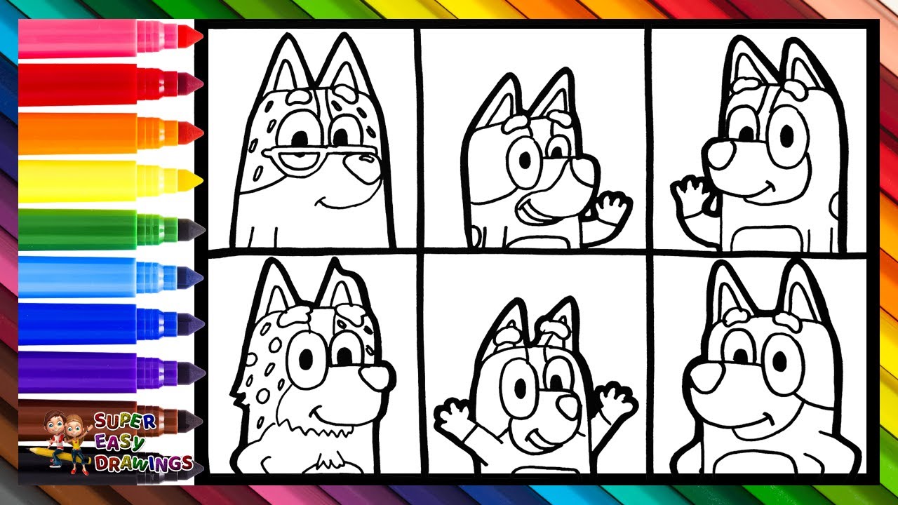 Drawing and Coloring Bluey and His Family Grandparents, Parents, and Children 💙🐶🐕💙 Drawings for Kids