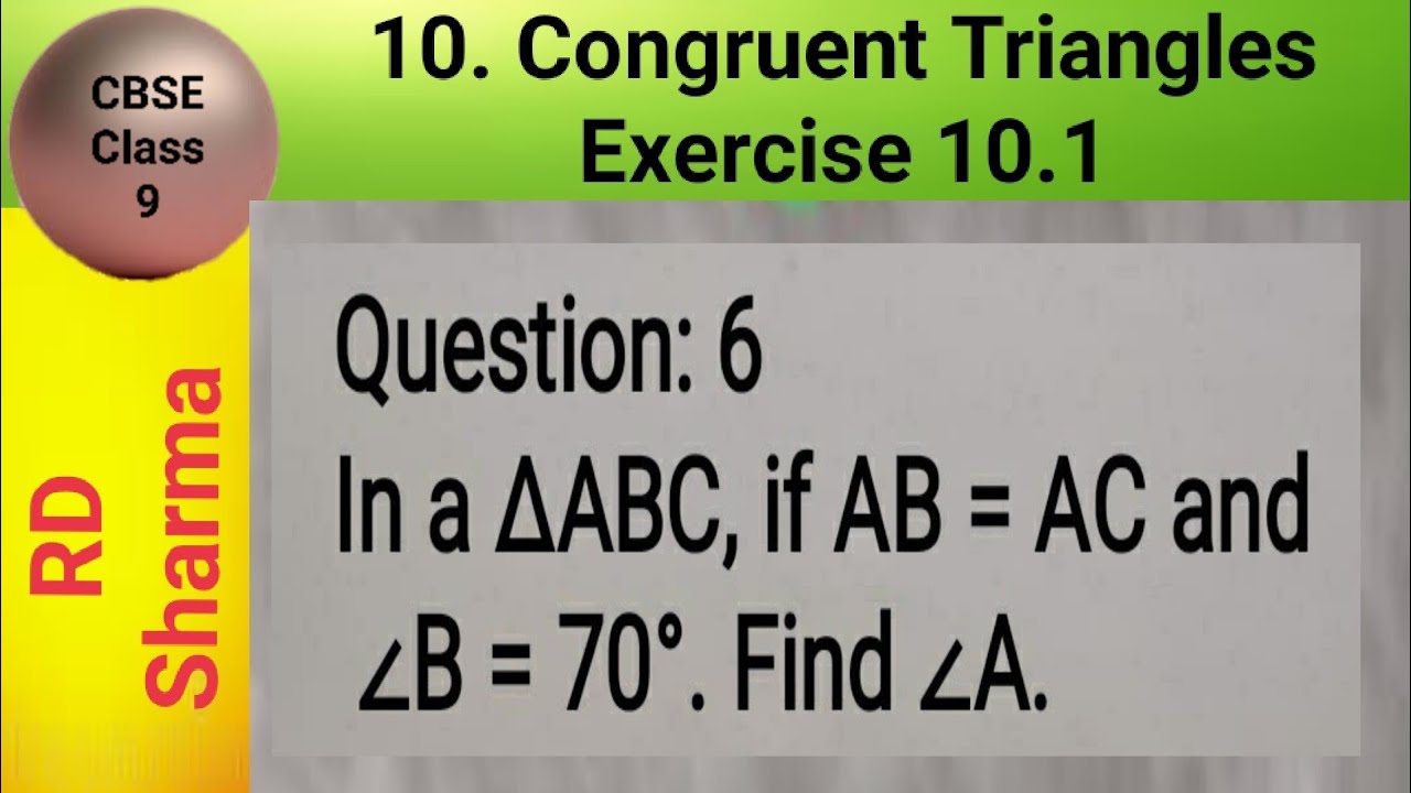 In a ΔABC, if AB = AC and ∠B = 70°. Find ∠A.