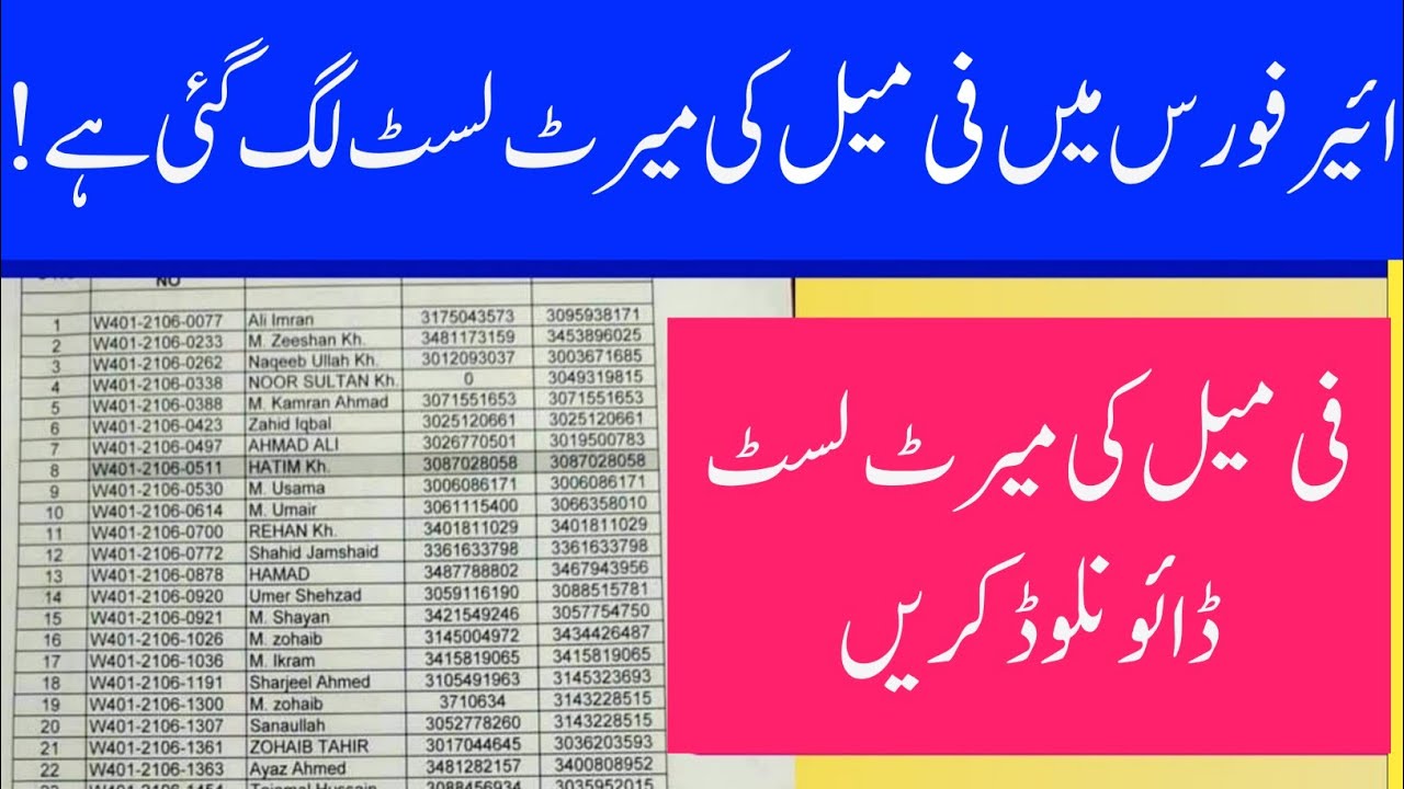 Female Merit List PAKISTAN AIR FORCE 2022 | PAF Female Merit List