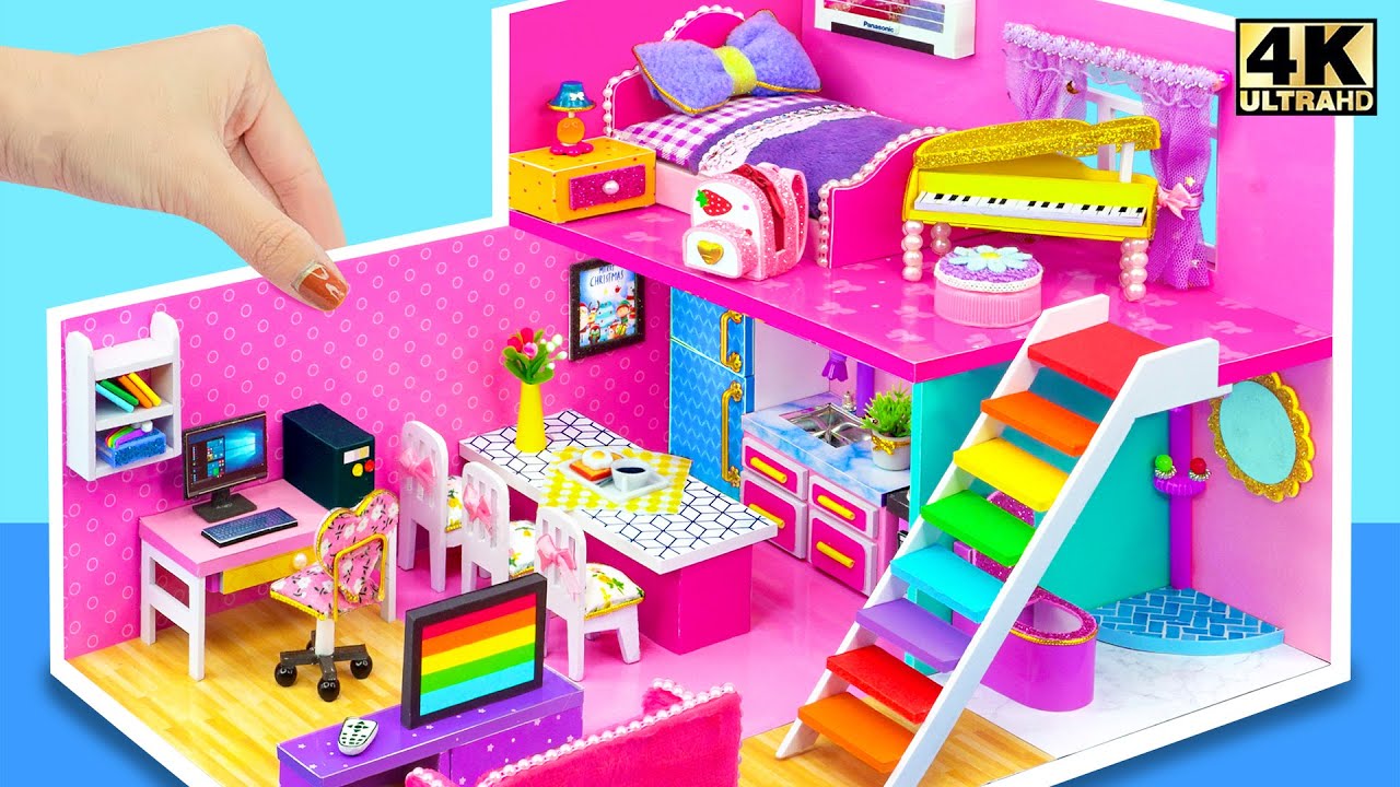 (EASY) 01 Day Build the Simplest Pink 2-Storey House from Cardboard ❤️ DIY Miniature Cardboard House