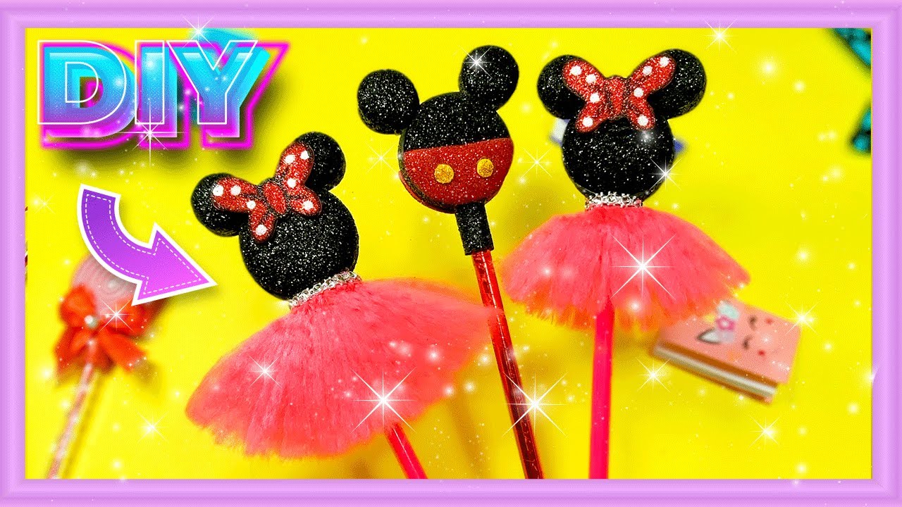 تزيين الأقلام بطريقه سهله على شكل ميكى ومينى ماوس ✏️ 📚 Easy DIY pen & pencil decoration