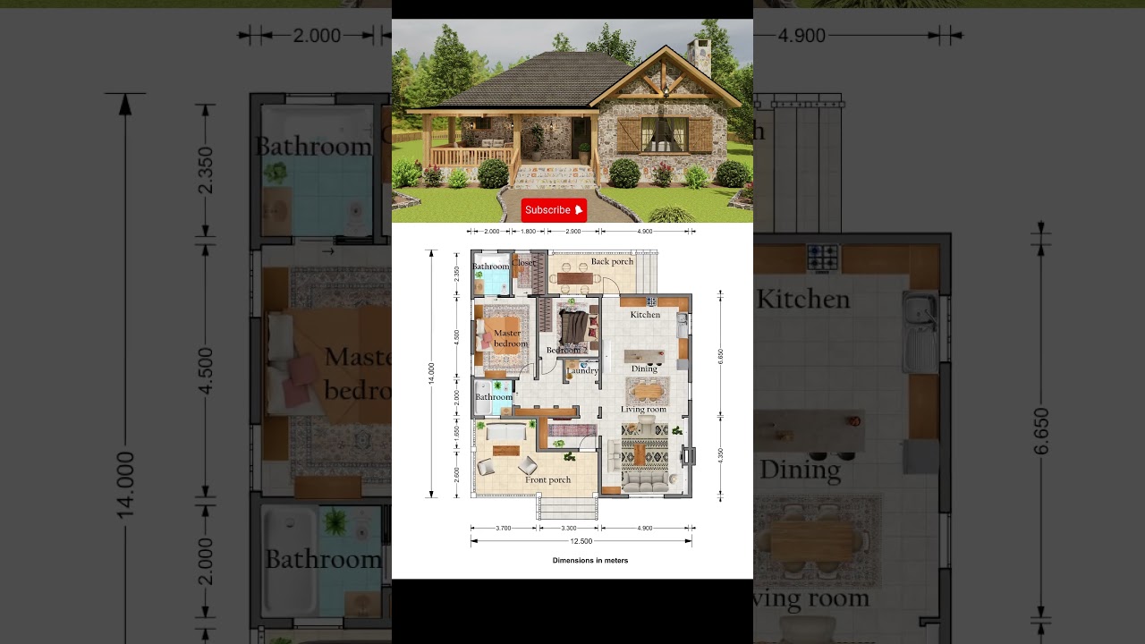 Modern farmhouse design with  dimensioned floorplan