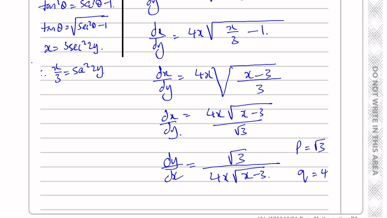 WMA13 IAL (Edexcel) P3 Jan 2021 Q10  Differentiation of Trigonometric Functions