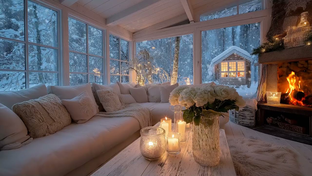 🎹🌸The Flower & Candle Piano Lounge | Snowfall Outside the Window – 5 Hours Relax Study Calm Healing
