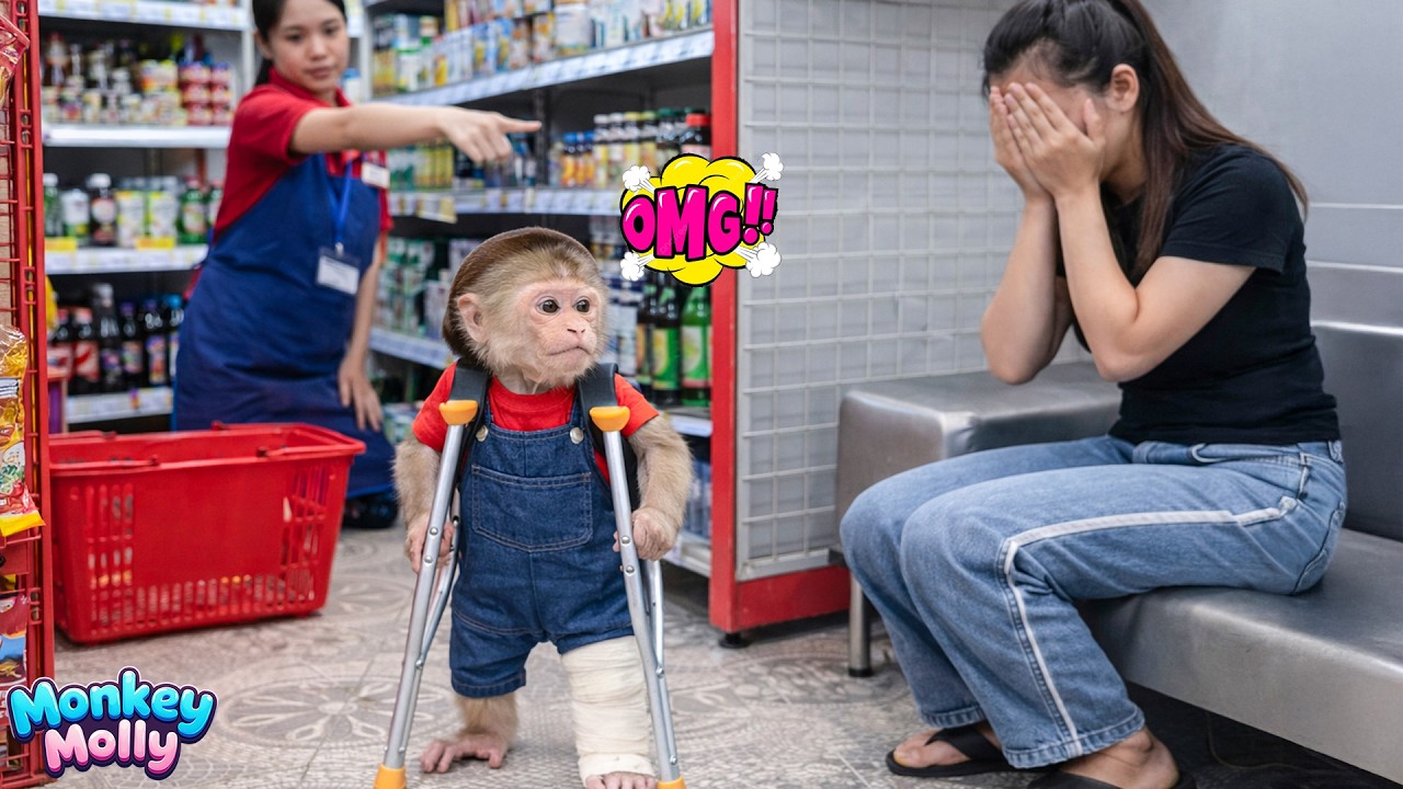 Smart Monkey Molly knows how to sweetly persuade Mom to take her to the supermarket