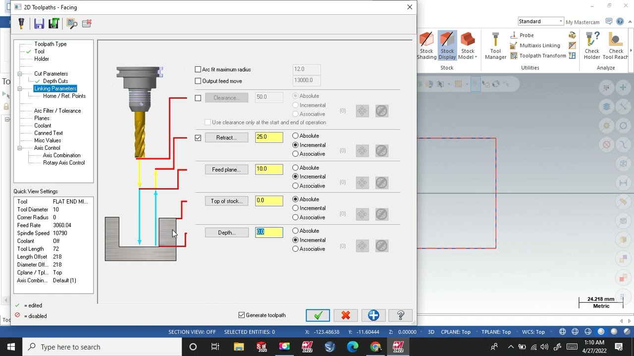 Facing operations in MasterCam 2022