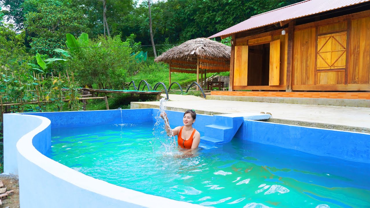 FULL BUILD: Start To Finish Building Swimming Pool With Bricks & Cement - My Bushcraft / Nhất