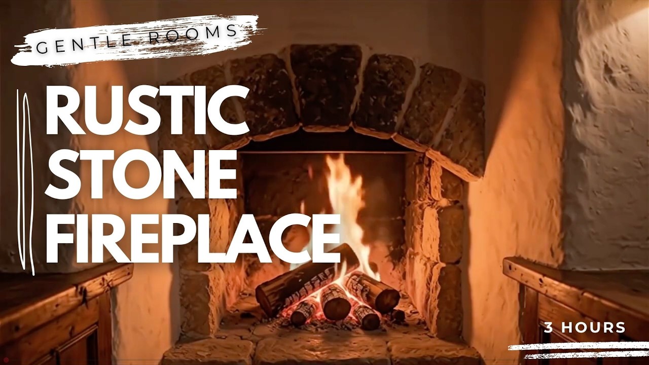 Rustic Stone Fireplace Ambience 🔥 3 Hours of Real Crackling Fire for Relaxation | Gentle Rooms