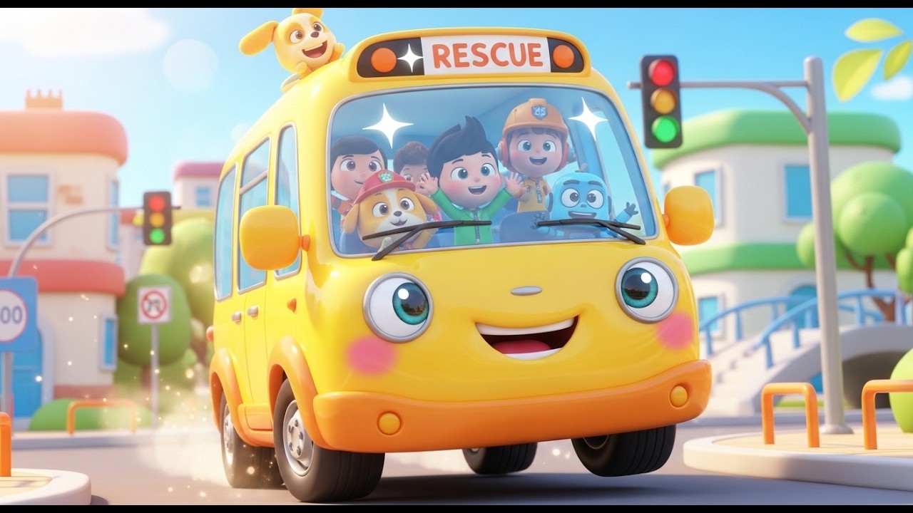 Wheels on the Bus Rush Through the City to Save the Day 🚍🚨 | Rescue Ride Adventure Song for Kids 🌆✨