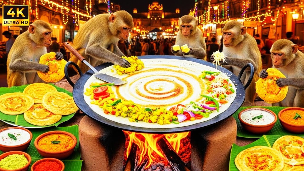 7 बंदरों ने बनाया मसाला डोसा, सांभर और चटनी 😱 | 7 Monkeys Cooked Masala Dosa, Sambhar & Chutney